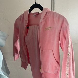 Juicy Couture Girl Pink Velour Track Suit Hoodie Jacket Jogger Pants 2PC Set